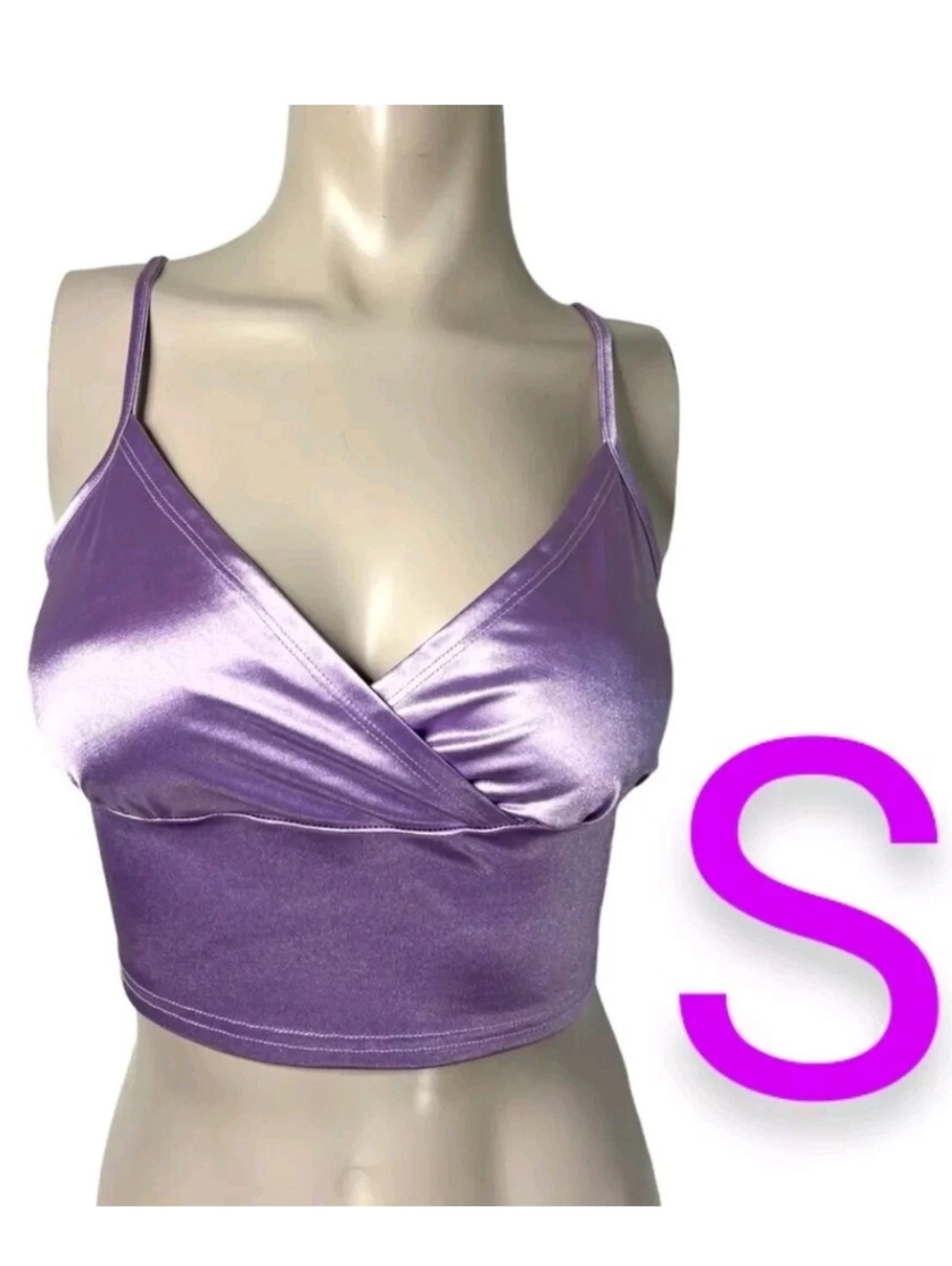 🆕Lavender Satin Silk Cami Stretch Crop Top~ Size S